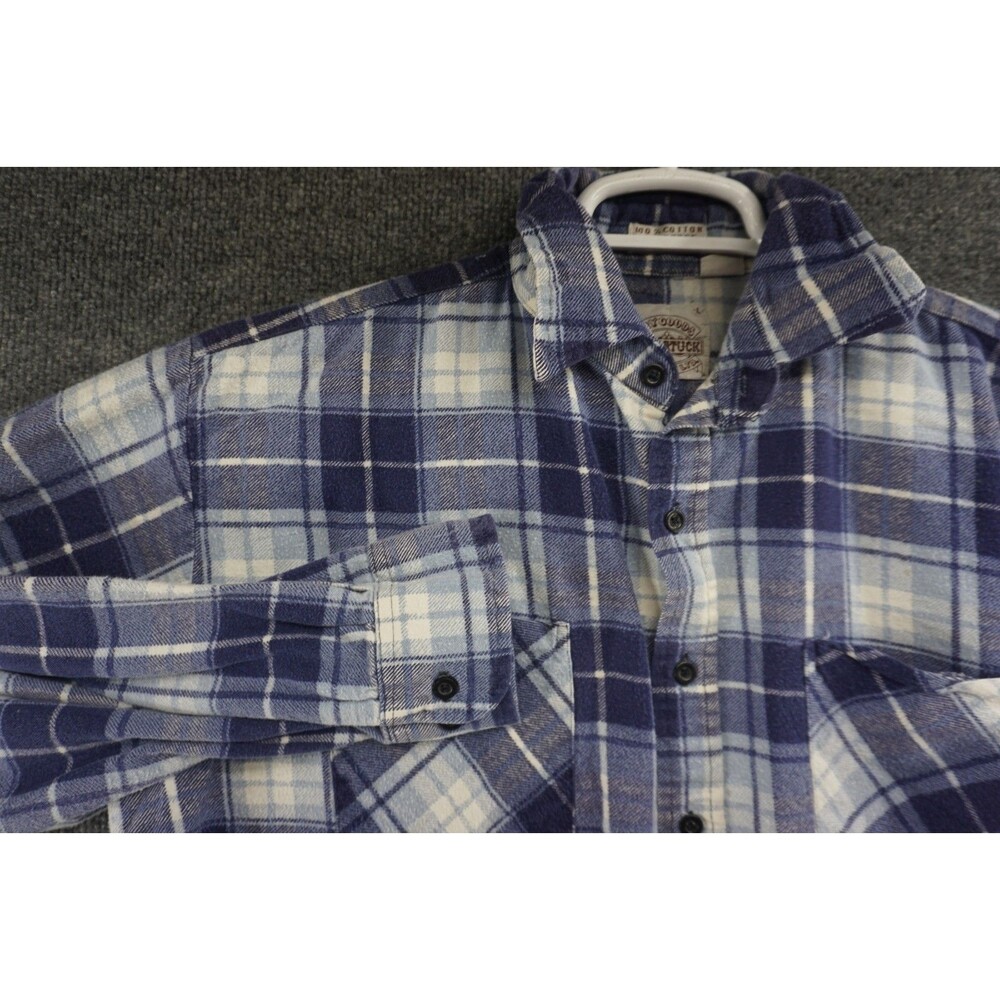 Vintage Saugatuck Dry Goods Flannel Mens Large Blue White Plaid Button Up 90s